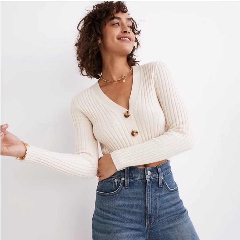 Madewell Ribbed Crop Cardigan SIZE XS
